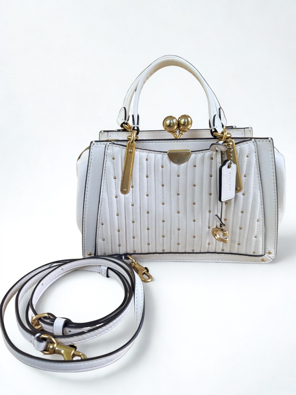 COACH 1941 Kisslock Dreamer 21 Quilted Leather Crossbody Satch Chalk + Dust Bag - Picture 4 of 13